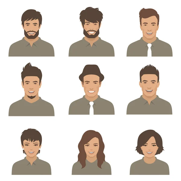 Caras de pessoas. mulher, homem desenhos animados avatares — Vetor de Stock