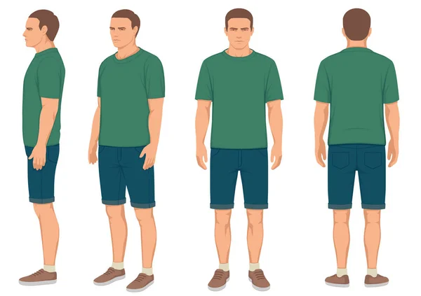 Hombre aislado, vista frontal, trasera y lateral — Vector de stock
