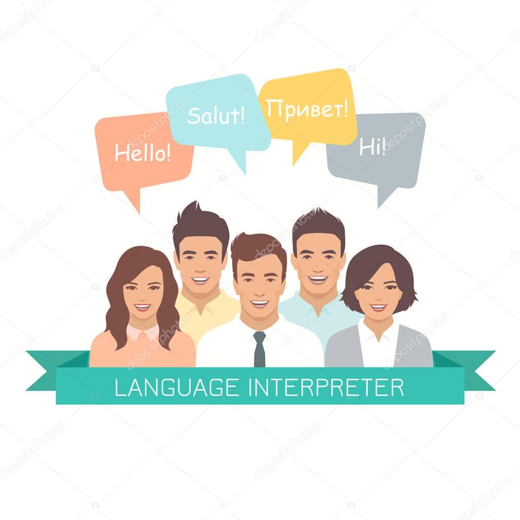 interpreter with speech bubbles in different languages