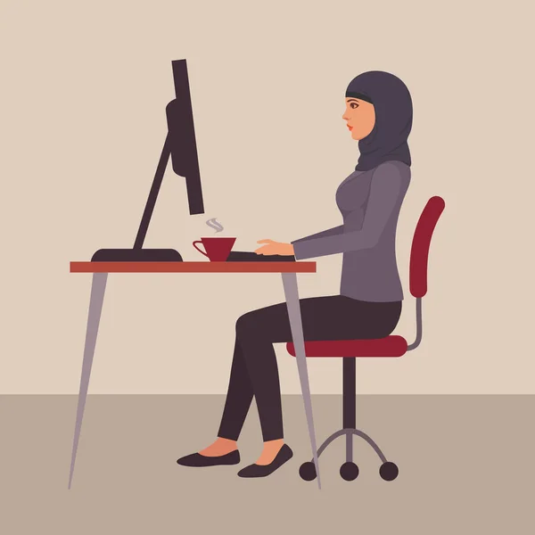 Vector arab business character at desk in office — Stock Vector