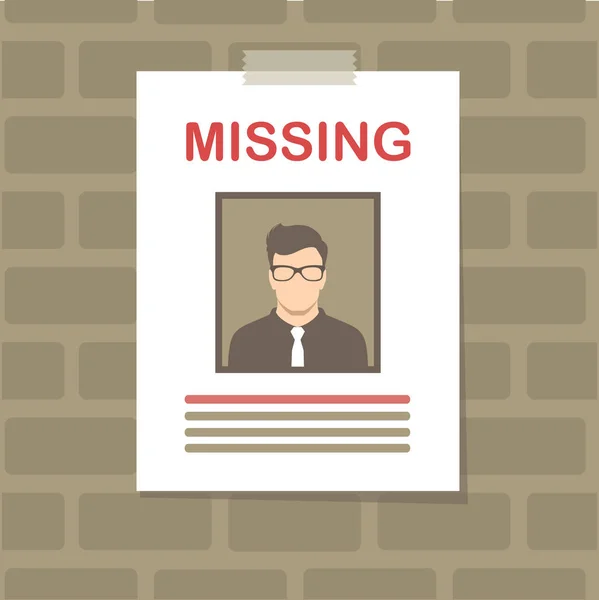 Vector Illustration Missing Person Graphic Wanted Poster Lost Anonymous Man — Stock Vector