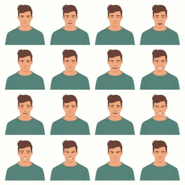  vector illustration of a face expressions, set of a different face expression, cartoon character, avatar clipart