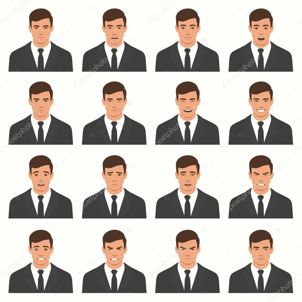  vector illustration of a face expressions, set of a different face expression, cartoon character, avatar