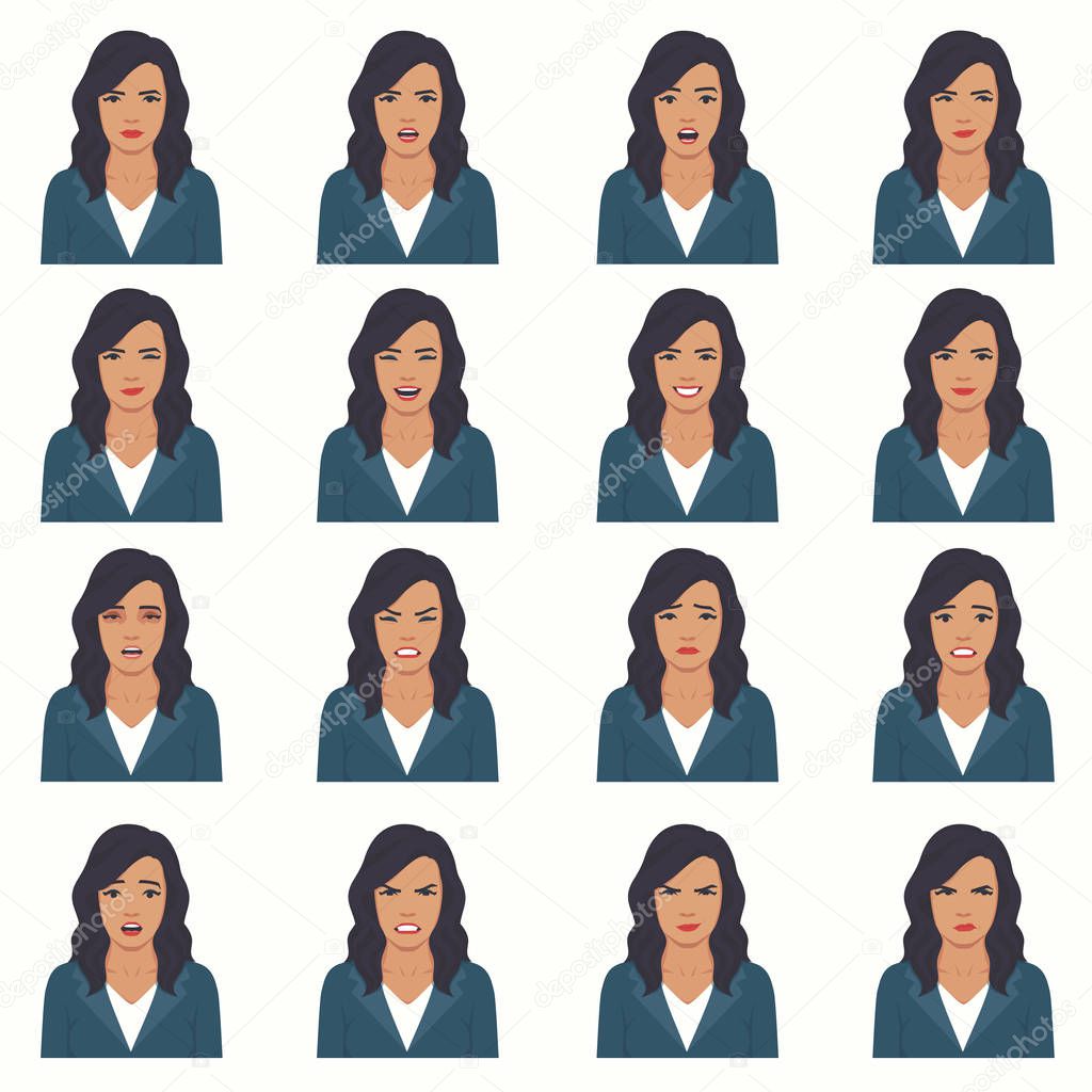  vector illustration of a face expressions, set of a different face expression, cartoon character, avatar