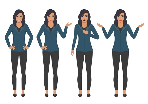 Vector Illustration Woman Character Expressions Hands Gesture Cartoon Businesswoman Wit — Stock Vector