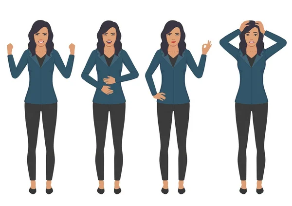 Vector Illustration Woman Character Expressions Hands Gesture Cartoon Businesswoman Wit — Stock Vector