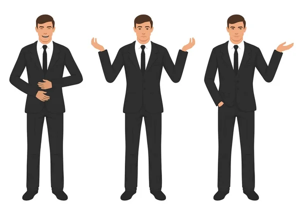 Vector Illustration Man Character Expressions Hands Gesture Cartoon Businessman Wit — Stock Vector