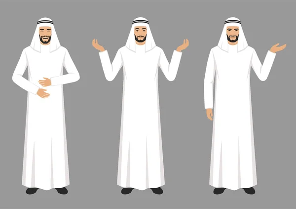 Vector Illustration Arab Man Character Expressions Hands Gesture Cartoon Muslim — Stock Vector