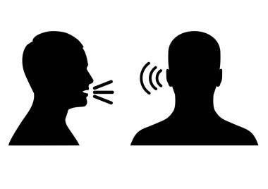 vector illustration of a listen and speak icon, voice or sound symbol, man head profile and back clipart
