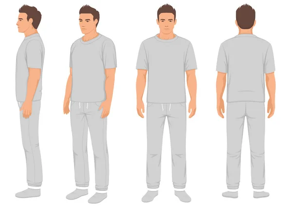 Homme Mode Vêtements Sport Isolé Vue Avant Arrière Latérale Illustration — Image vectorielle