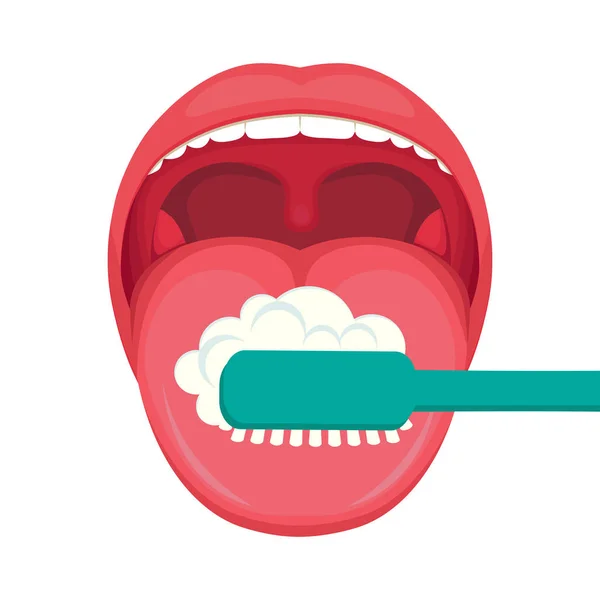 Vector Ilustración Higiene Lengua Cepillo Cepillo Dientes Atención Dental Dientes — Archivo Imágenes Vectoriales