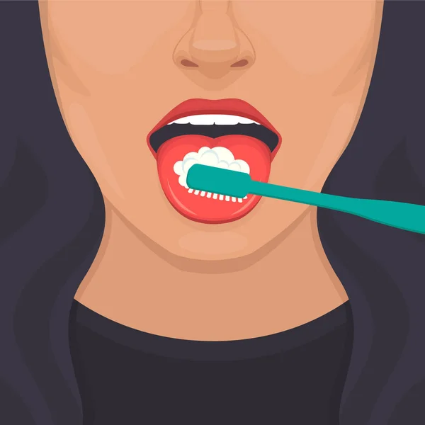 Vector Ilustración Higiene Lengua Cepillo Cepillo Dientes Atención Dental Dientes — Vector de stock