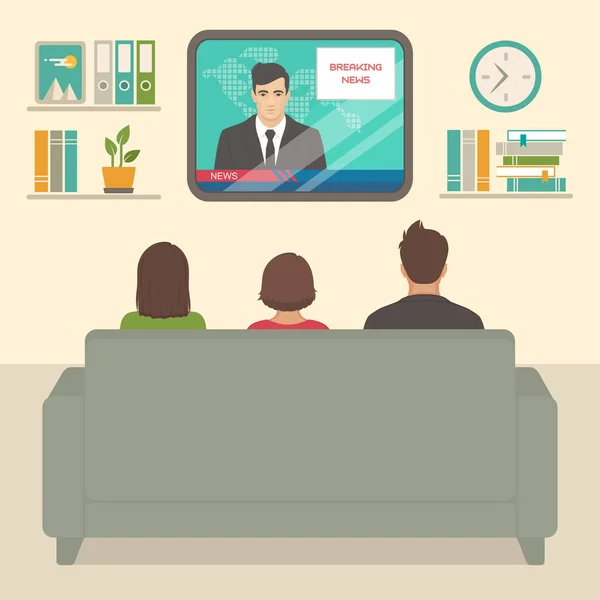 Vektor Illustration Der Familie Fernsehen Hause Menschen Auf Dem Sofa — Stockvektor