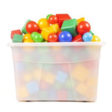 Beyaz arka plan üzerinde birçok bloklar ile plastik kutu