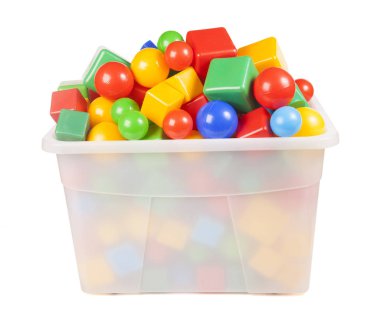 Beyaz arka plan üzerinde birçok bloklar ile plastik kutu