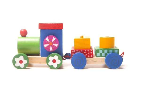 Quebra-cabeça de trem de madeira com treinador — Fotografia de Stock