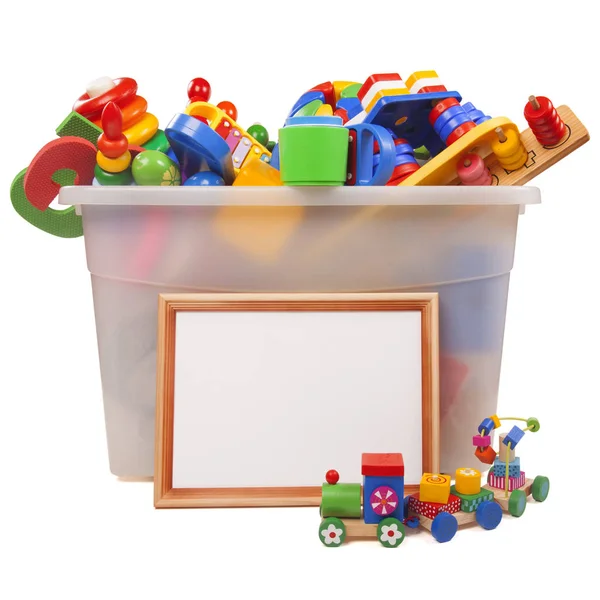 Låda med väldigt många leksaker — Stockfoto