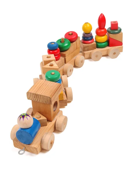 Wooden train puzzle with coaches — Stock Photo, Image