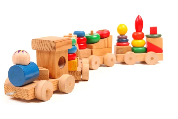 Wooden train puzzle with coaches — Stock Photo, Image