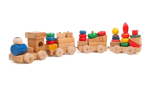 Wooden train puzzle with coaches Royalty Free Stock Images