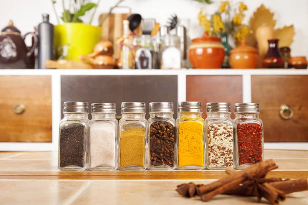 Jars Spices Table Kitchen — Stock Photo, Image