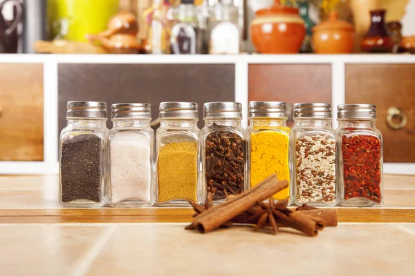 Jars Spices Table Kitchen — Stock Photo, Image