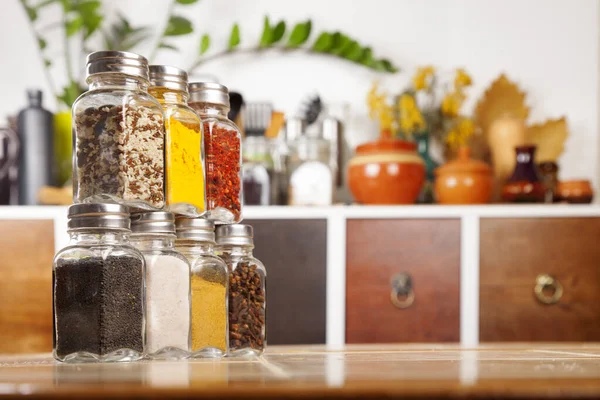 Jars Spices Table Kitchen — Stock Photo, Image