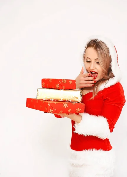 Santa menina em um fundo branco — Fotografia de Stock