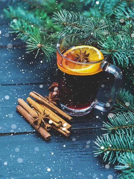 Stylized Photo Mulled Wine Christmas Background — Stock Photo, Image