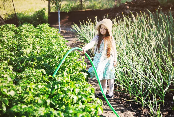 Gadis Kecil Yang Lucu Kebun — Stok Foto
