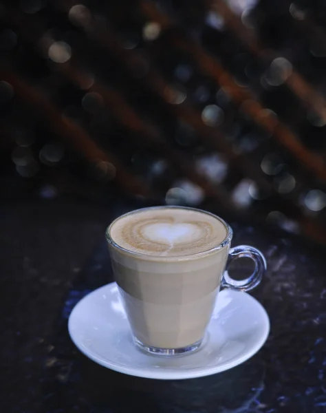 Kopp Latte Glas Bord Latte Art — Stockfoto