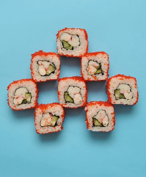 Japanese Rolls Blue Background — Stock Photo, Image