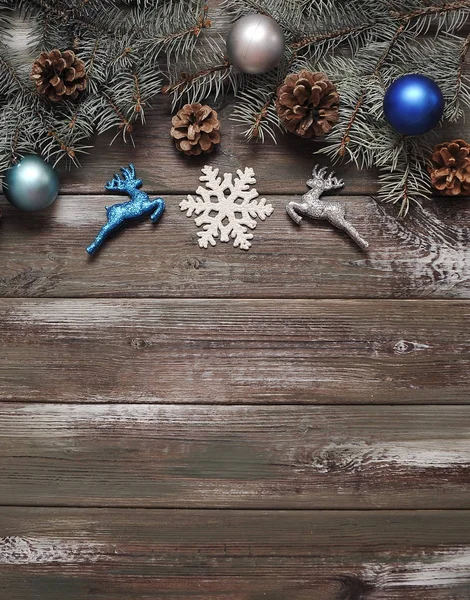 Fundo Madeira Com Decorações Natal — Fotografia de Stock
