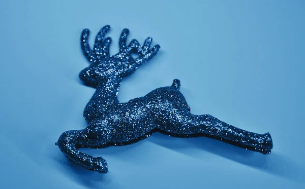 Sparkling Christmas Deers Glitter Paper Texture Blue Color — Stock Photo, Image