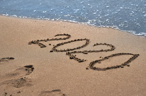 Symbols 2020 Written Sand — Stock Photo, Image