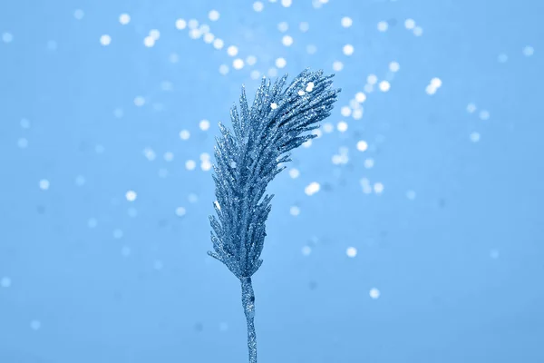 Tak Van Kerstboom Blauwe Achtergrond Met Glitters — Stockfoto