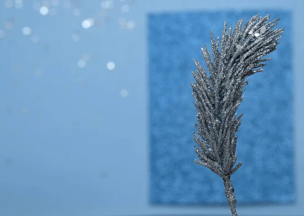 Branch Christmas Tree Blue Background Glitters — Stock Photo, Image