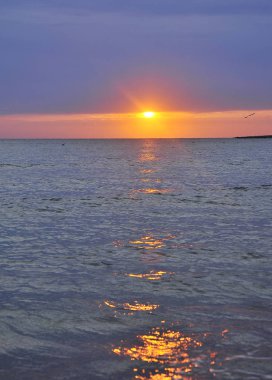 Güzel manzara. Gün batımında deniz.