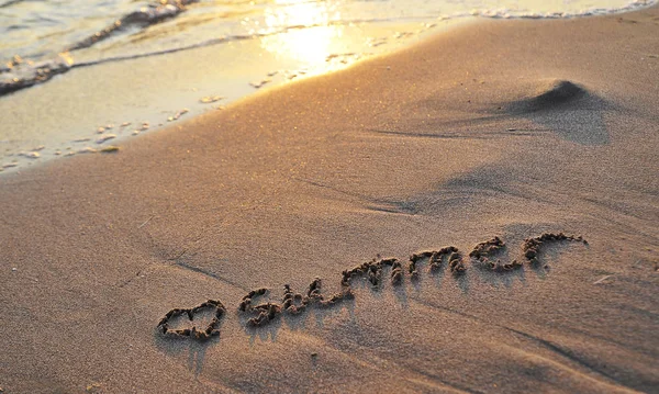 Ordet Sommar Skrivet Sand — Stockfoto
