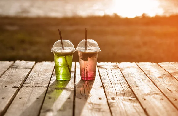 Cold Summer Cocktails Wooden Background — Stock Photo, Image
