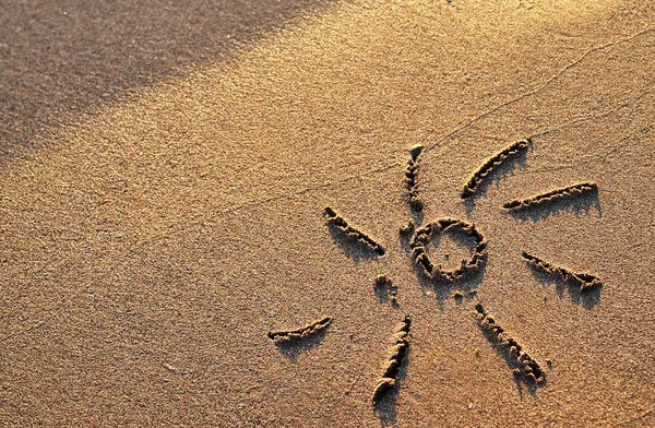 Symbol Sun Drawn Sand — 스톡 사진