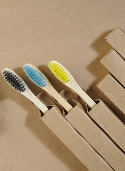Bamboo Toothbrushes Craft Paper Eco Concept Zero Waste — 스톡 사진