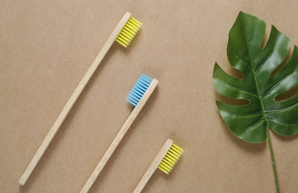 Bamboe Tandenborstels Ambachtelijk Papier Eco Concept Geen Afval — Stockfoto