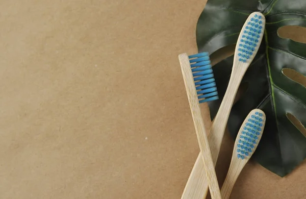 Brosses Dents Bambou Sur Papier Artisanal Concept Écologique Zéro Déchet — Photo