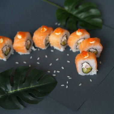 Japonlar gri arkaplanda yuvarlanıyor.