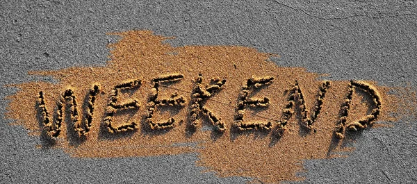 Konzeptfoto Der Quarantäne Urlaub Das Auf Sand Geschriebene Wort Weekend — Stockfoto