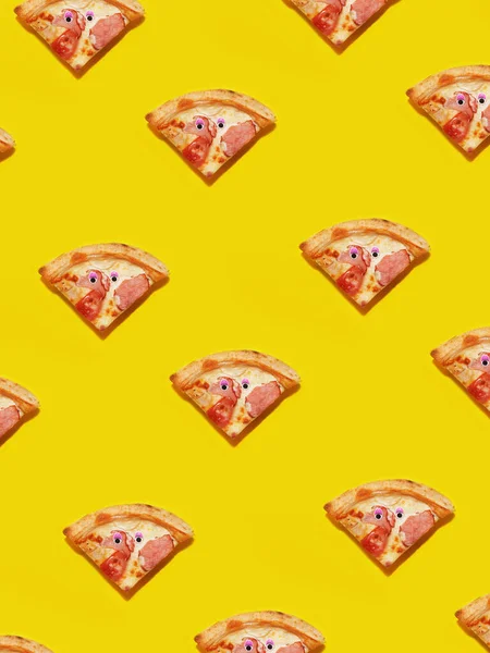 Slices Pizza Yellow Background Food Pattern — Stock Photo, Image