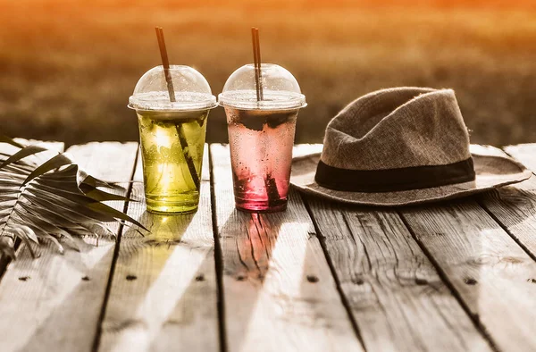 Cold Summer Cocktails Wooden Background — Stock Photo, Image