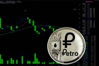 Coin cryptocurrency Petro on a background chart. clipart
