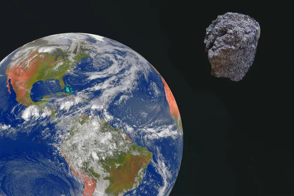 Ένα μεγάλο μετεωρίτη είναι επικεφαλής για τη γη. Ένας μετεωρίτης φόντο της γης. — Φωτογραφία Αρχείου
